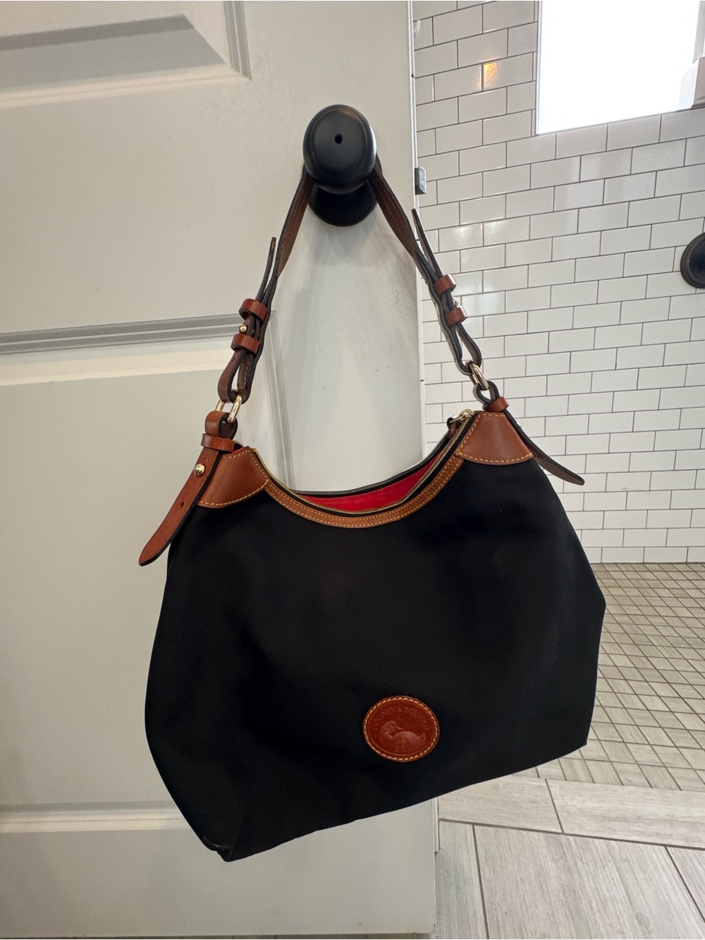 Dooney & Bourke Black Shoulder Bag with Brown Trim